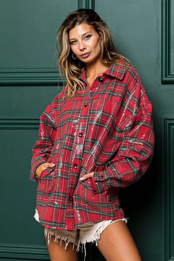 Holiday Sparkle Plaid Shacket