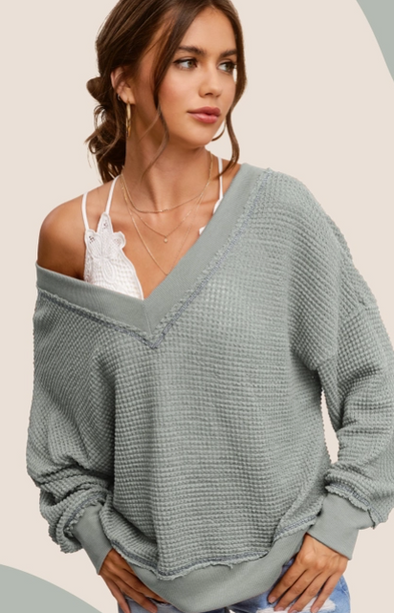 V-Neck Waffle Knit Top