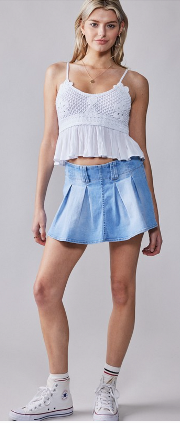 Denim Pleat Skort