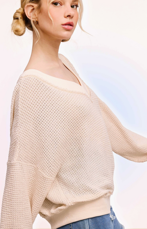 Double V Waffle Knit Top