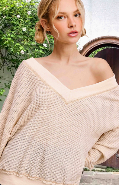 Double V Waffle Knit Top