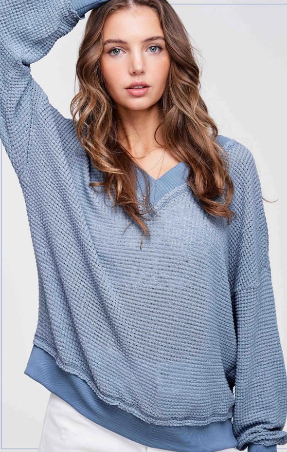Double V Waffle Knit Top