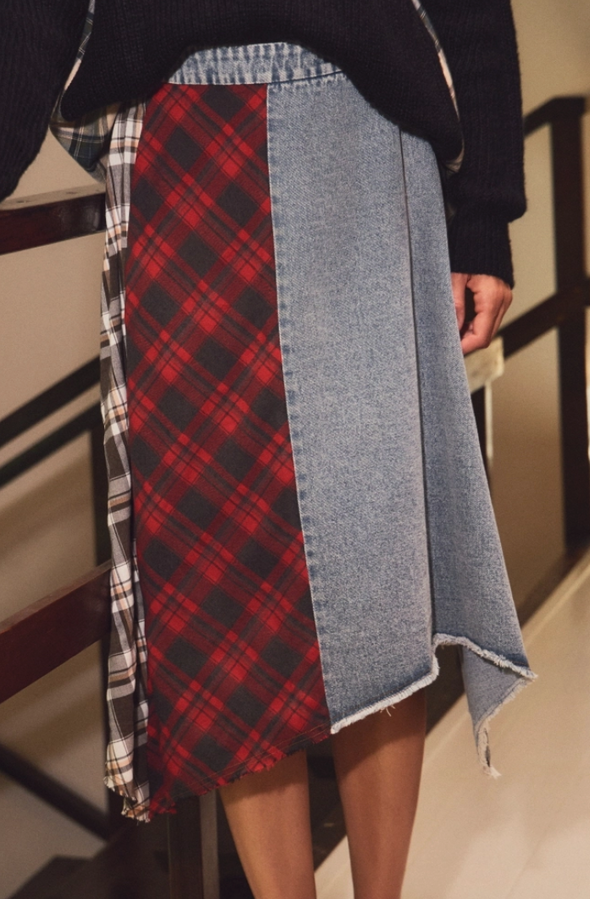 Trimmings Denim Plaid Skirt