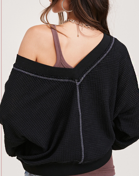 Double V Waffle Knit Top